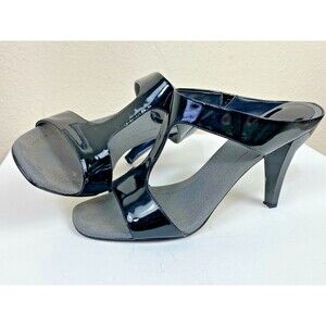 Nine West Elettra Black Patent T-Strap Mule Heels 6.5